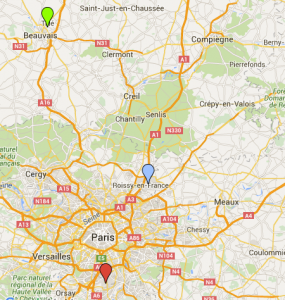 Verde: Beauvais Azul: CDG Rojo: Orly